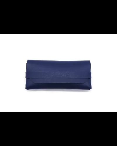 Vegan Leather Glasses Case with Strap - Blue