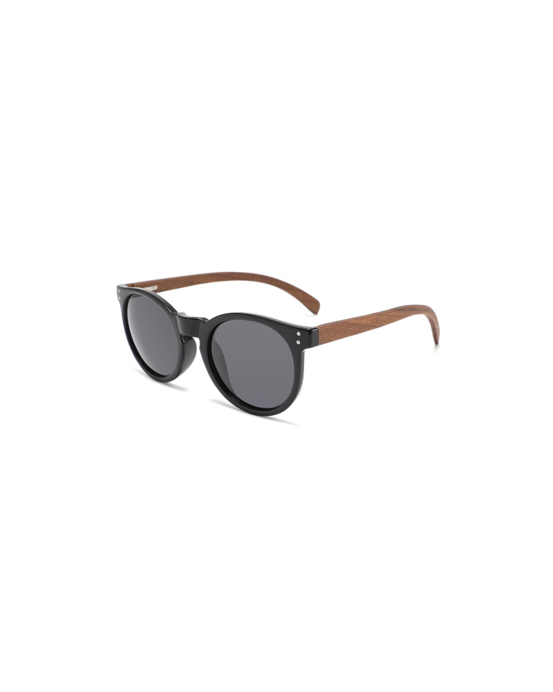 Skylar - Black Polarised Round Wood Sunglasses