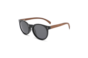 Skylar - Black Polarised Round Wood Sunglasses
