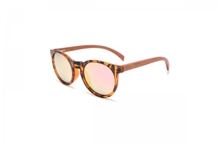 Skylar - Tort Pink RV Polarised Round Wood Sunglasses