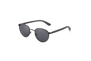 Rebel - Black Polarised Round Wood Sunglasses