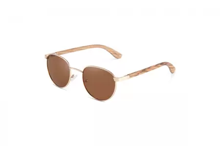 Rebel - Gold Polarised Round Wood Sunglasses