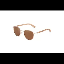 Rebel - Gold Polarised Round Wood Sunglasses