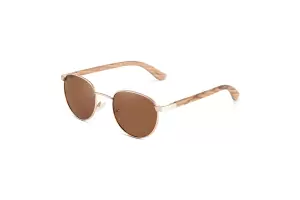 Rebel - Gold Polarised Round Wood Sunglasses