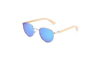Rebel - Silver Blue RV Polarised Round Wood Sunglasses